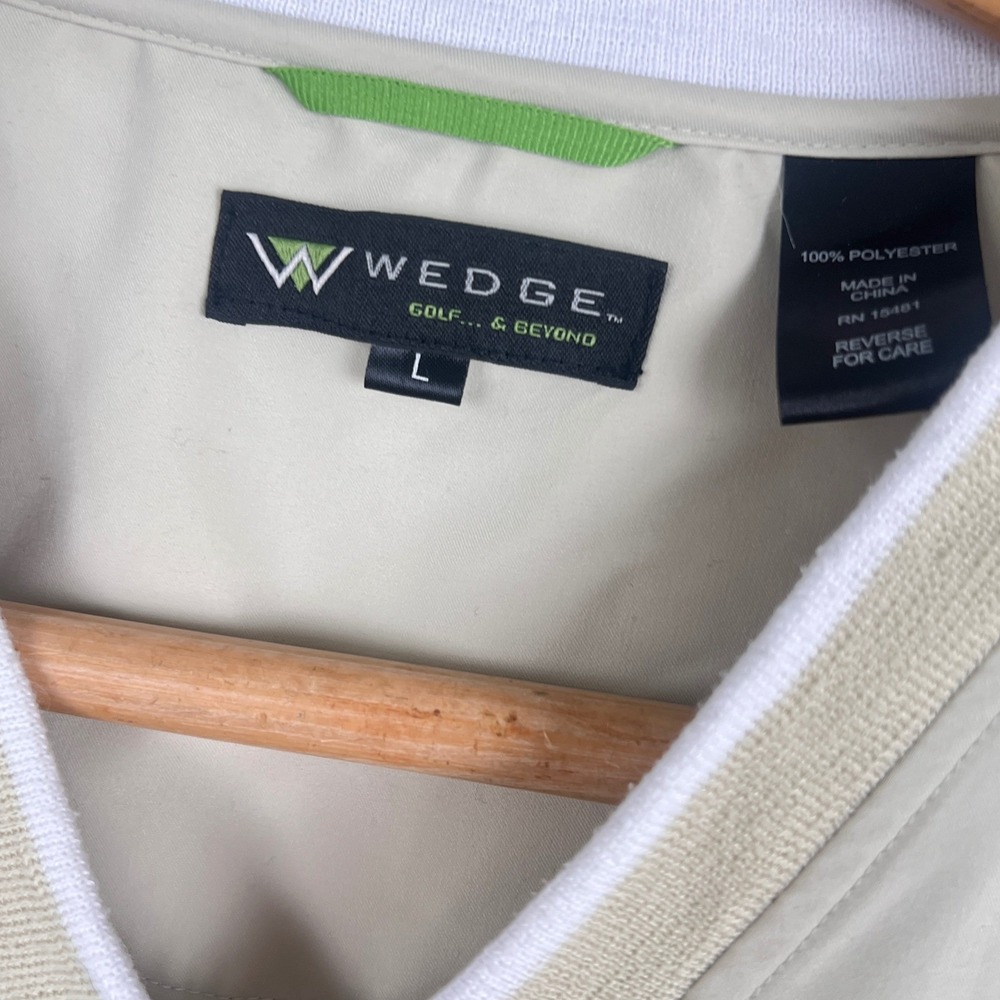 Wedge Golf Windshirt Mens Large V-Neck Pullover Beige Long Sleeve Windbreaker